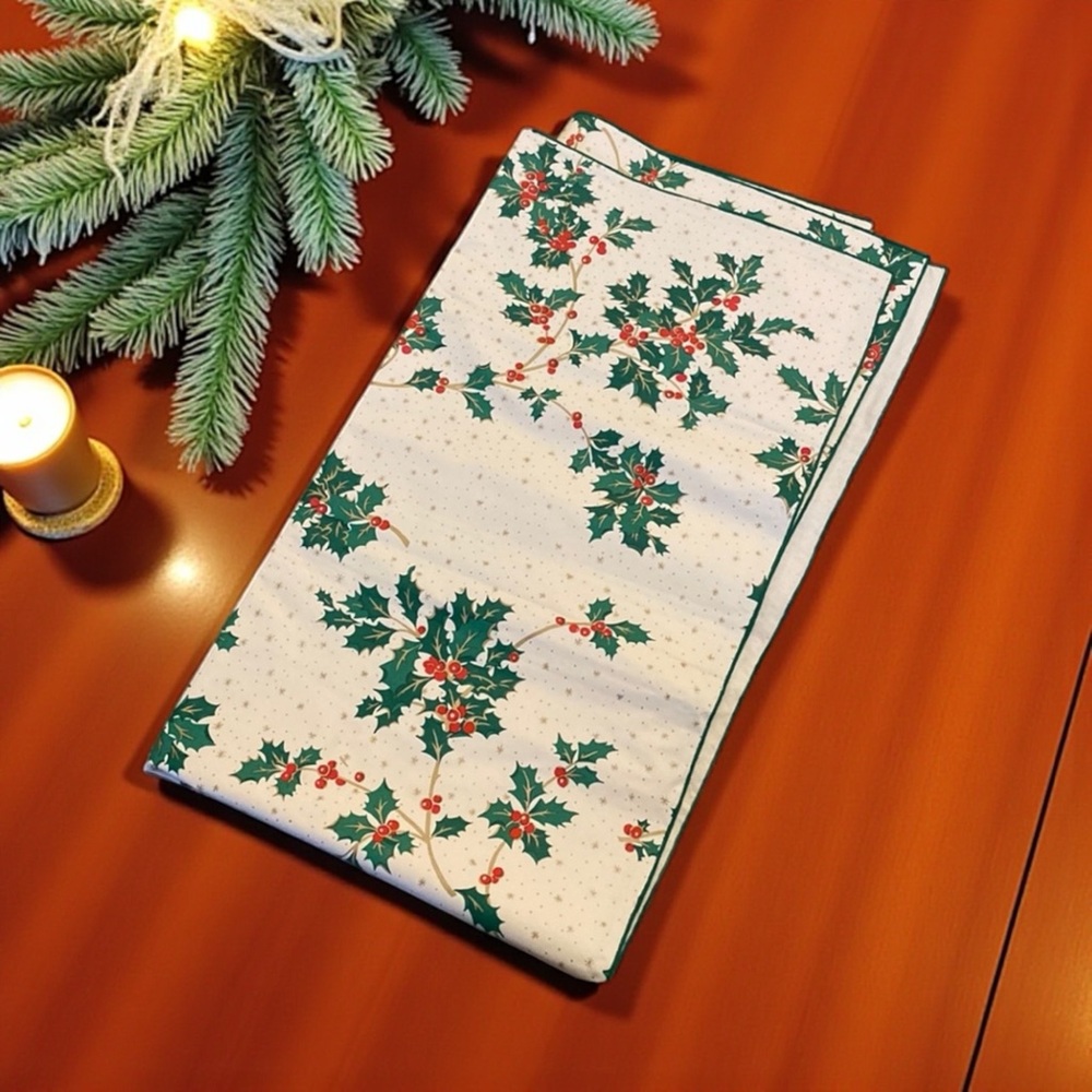 Vintage vinyl Christmas tablecloth 52 by 52